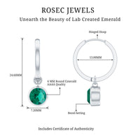 1.6 Carat Bezel Set Lab Grown Emerald Hinged Hoop Earrings