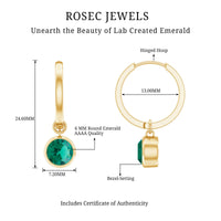 1.6 Carat Bezel Set Lab Grown Emerald Hinged Hoop Earrings