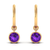 Certified Natural Amethyst Hoop Drop Earrings in Bezel Setting
