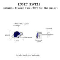 1.9 Carat Solitaire Blue Sapphire Celestial Stud Earrings in Bezel Setting