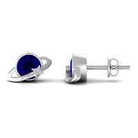 1.9 Carat Solitaire Blue Sapphire Celestial Stud Earrings in Bezel Setting