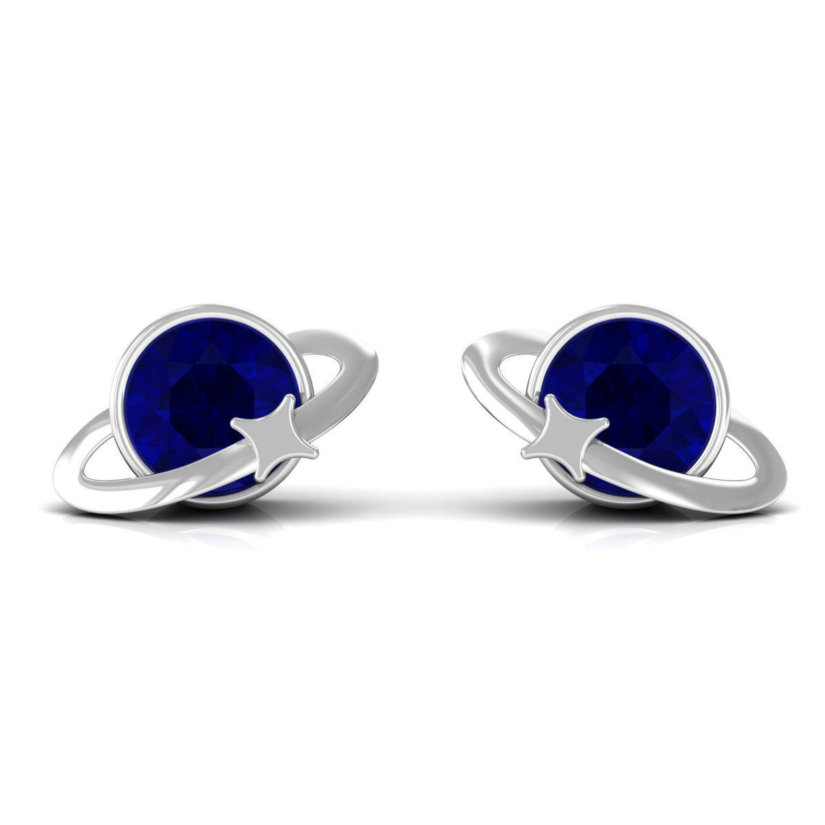 1.9 Carat Solitaire Blue Sapphire Celestial Stud Earrings in Bezel Setting