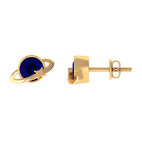 1.9 Carat Solitaire Blue Sapphire Celestial Stud Earrings in Bezel Setting