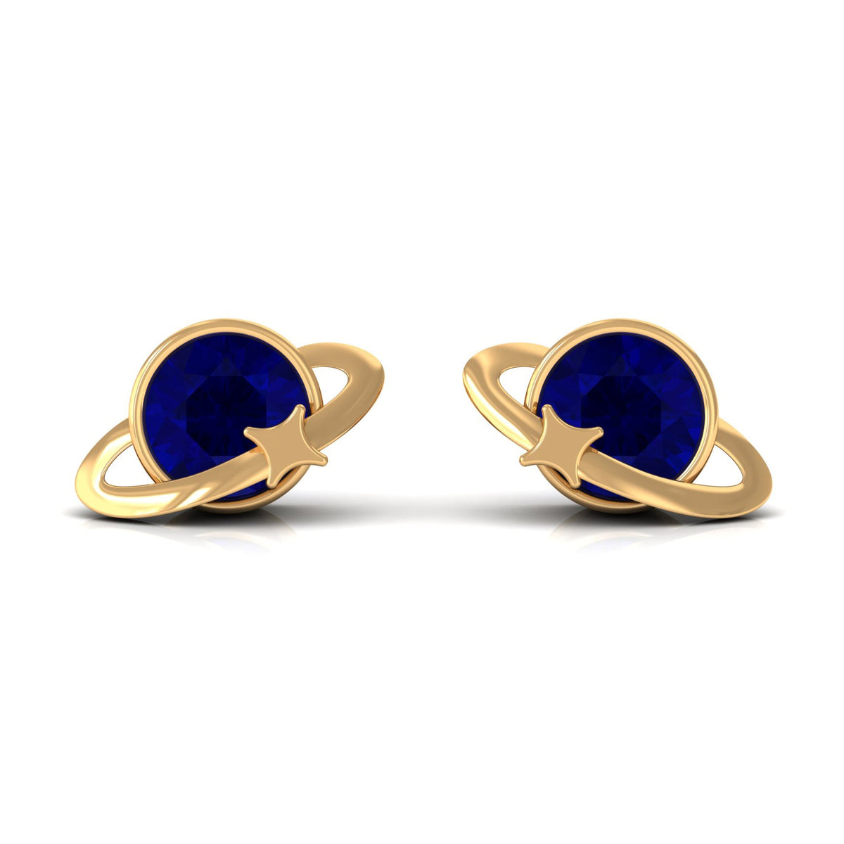 1.9 Carat Solitaire Blue Sapphire Celestial Stud Earrings in Bezel Setting