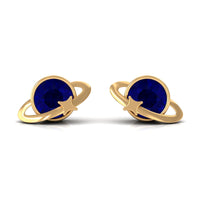 1.9 Carat Solitaire Blue Sapphire Celestial Stud Earrings in Bezel Setting