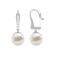 Simple Freshwater Pearl and Diamond Drop Earrings with Lever Back