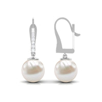 Simple Freshwater Pearl and Diamond Drop Earrings with Lever Back