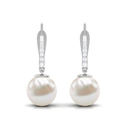 Simple Freshwater Pearl and Diamond Drop Earrings with Lever Back