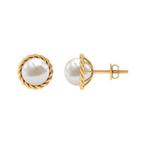 Handpicked 10MM Freshwater Pearl Stud Earrings with Rope Frame