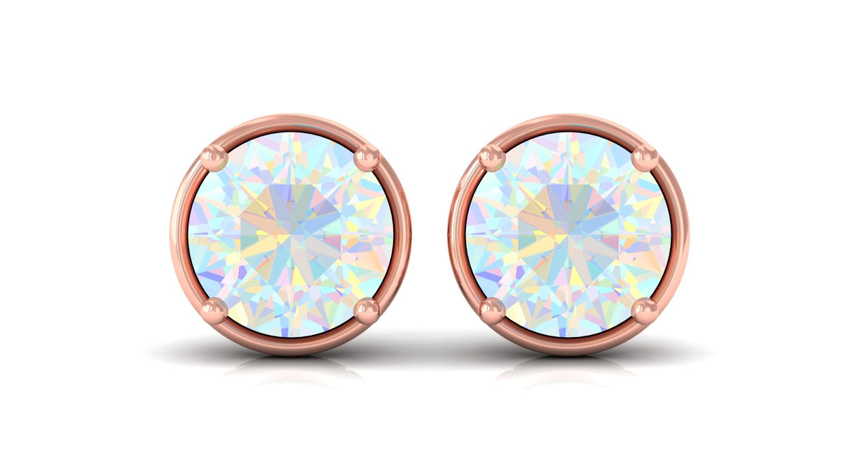 Ethiopian Opal Solitaire Stud Earrings with Screw Back