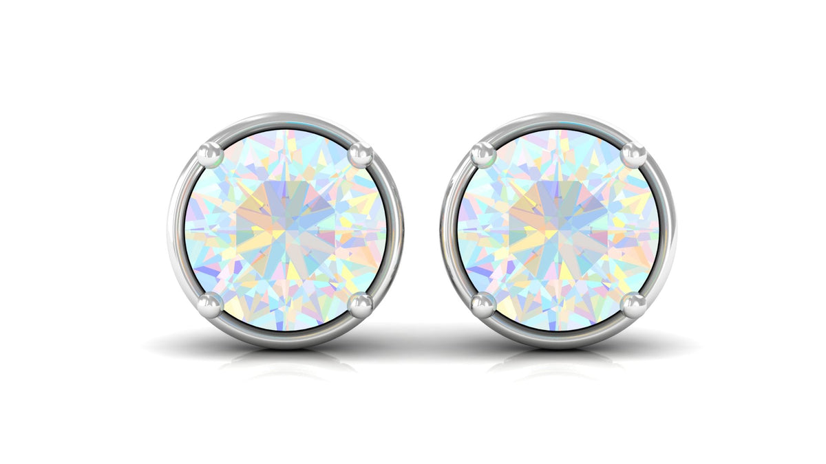 Ethiopian Opal Solitaire Stud Earrings with Screw Back