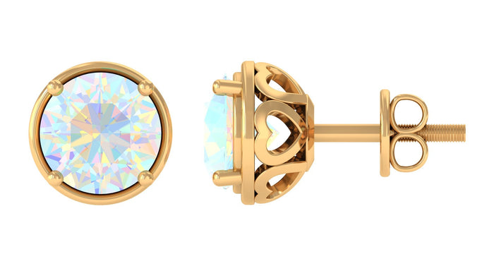 Ethiopian Opal solitaire stud earrings with screw back closure by Rosec Jewels, showcasing vibrant opal gemstones and secure fit.