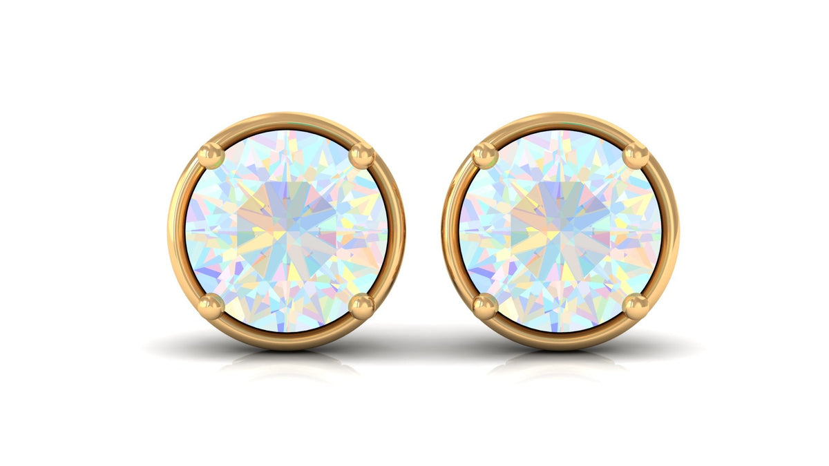 Ethiopian Opal Solitaire Stud Earrings with Screw Back