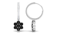 Certified Real Black Onyx Flower Drop Hoop Earrings with Diamonds