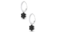 Certified Real Black Onyx Flower Drop Hoop Earrings with Diamonds