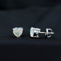 1.5 Carat Heart Shape Real Ethiopian Opal Stud Earrings