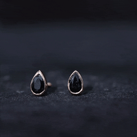 Genuine Black Onyx Teardrop Stud Earrings in Bezel Set