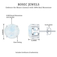 Claw Set Solitaire Moonstone Stud Earrings