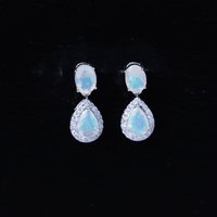 Genuine 3 Carat Ethiopian Opal Drop Dangle Earrings with Diamond Halo