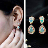 Genuine 3 Carat Ethiopian Opal Drop Dangle Earrings with Diamond Halo