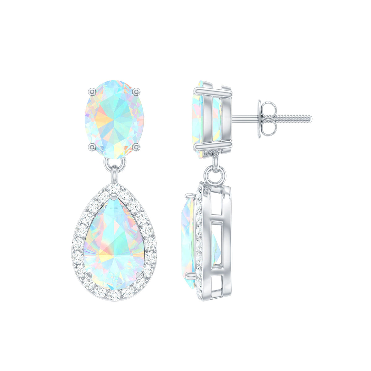Genuine 3 Carat Ethiopian Opal Drop Dangle Earrings with Diamond Halo