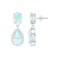 Genuine 3 Carat Ethiopian Opal Drop Dangle Earrings with Diamond Halo