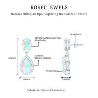 Genuine 3 Carat Ethiopian Opal Drop Dangle Earrings with Diamond Halo
