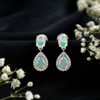 Genuine 3 Carat Ethiopian Opal Drop Dangle Earrings with Diamond Halo