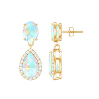 Genuine 3 Carat Ethiopian Opal Drop Dangle Earrings with Diamond Halo