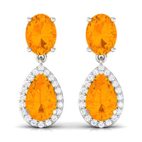 3 CT Classic Fire Opal Dangle Earrings with Diamond