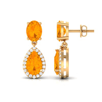 3 CT Classic Fire Opal Dangle Earrings with Diamond