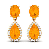 3 CT Classic Fire Opal Dangle Earrings with Diamond