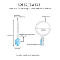 Genuine 2.2 Carat Oval Cut Aquamarine Hoop Drop Earrings with Diamond