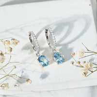 Genuine 2.2 Carat Oval Cut Aquamarine Hoop Drop Earrings with Diamond
