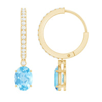 Genuine 2.2 Carat Oval Cut Aquamarine Hoop Drop Earrings with Diamond