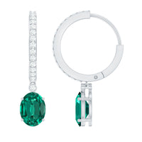 2.5 Carat Oval Cut Lab Grown Emerald and Diamond Hoop Earrings