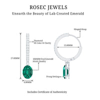 2.5 Carat Oval Cut Lab Grown Emerald and Diamond Hoop Earrings