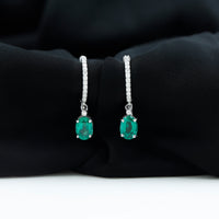 2.5 Carat Oval Cut Lab Grown Emerald and Diamond Hoop Earrings