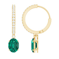 2.5 Carat Oval Cut Lab Grown Emerald and Diamond Hoop Earrings