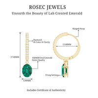 2.5 Carat Oval Cut Lab Grown Emerald and Diamond Hoop Earrings