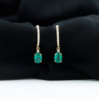 2.5 Carat Oval Cut Lab Grown Emerald and Diamond Hoop Earrings