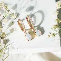 Oval Ethiopian Opal Drop Earrings with Moissanite Hoop