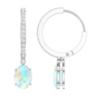 Oval Ethiopian Opal Drop Earrings with Moissanite Hoop
