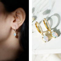 Oval Ethiopian Opal Drop Earrings with Moissanite Hoop