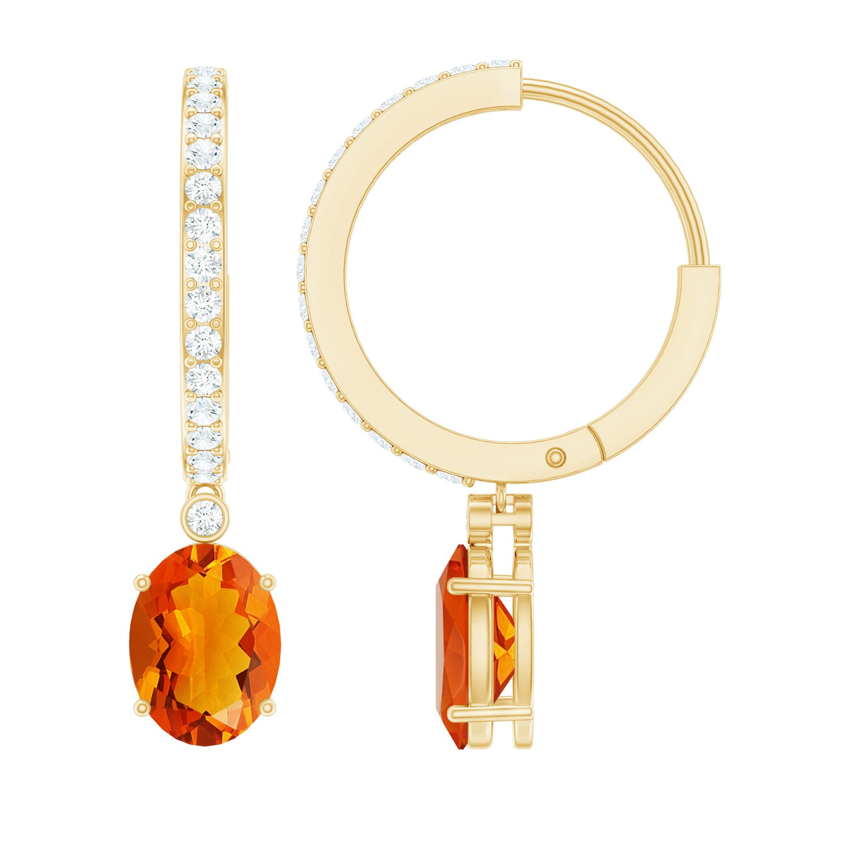 Certified Real Oval Fire Opal Hoop Earrings with Diamond