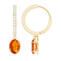 Certified Real Oval Fire Opal Hoop Earrings with Diamond