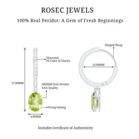 Natural 2 Carat Peridot Drop Hoop Earrings with Diamond