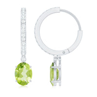 Natural 2 Carat Peridot Drop Hoop Earrings with Diamond
