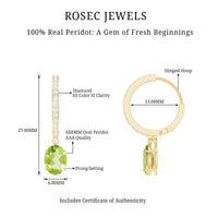 Natural 2 Carat Peridot Drop Hoop Earrings with Diamond