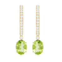 Natural 2 Carat Peridot Drop Hoop Earrings with Diamond
